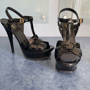 YSL Tribute Platform Sandals, In Patent Leather 36.5